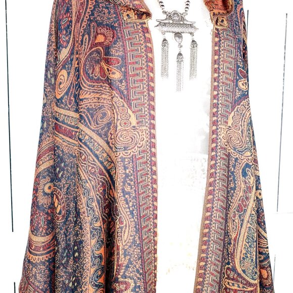 Hooded orange tribal pashmina kimono cover up - Picture 6 of 7
